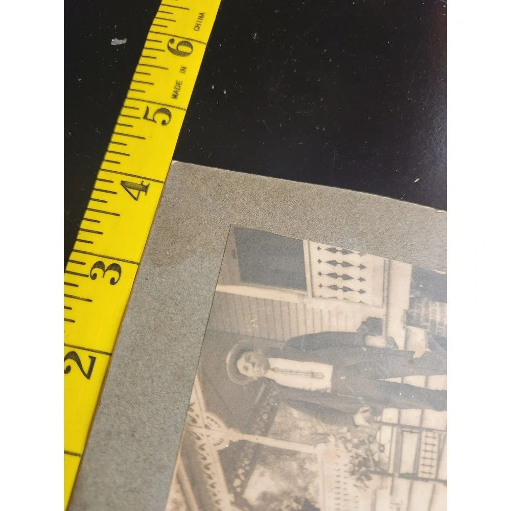 Antique Mounted Photo Man with Cane on Porch House Snapshot Americana 1910s
